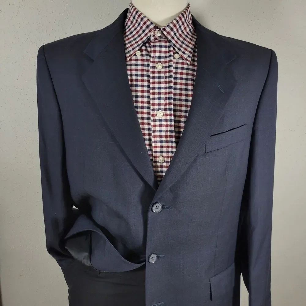 Vitale Barberis Men's Sport Coat‎ Blazer Three Button Navy Blue Wool 100s Sz 44R